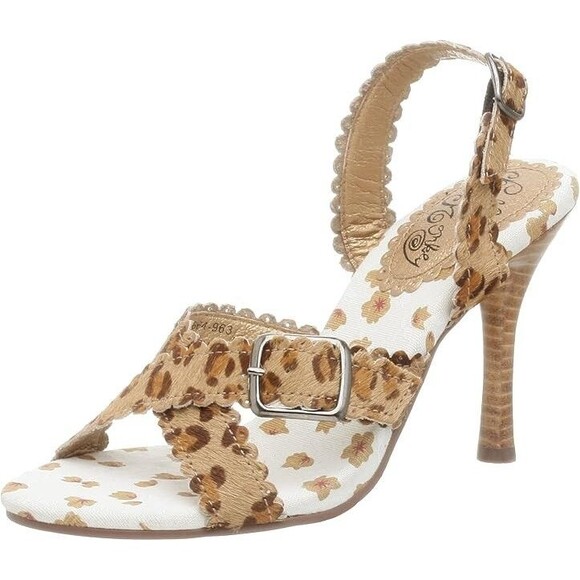 Women's NAUGHTY MONKEY Leopard  Print Heel Sandals 7.5 M - Picture 1 of 6